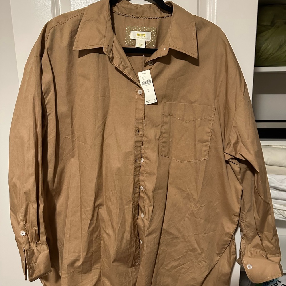 Anthropologie Maeve Brown Oversized Button Down Shirt